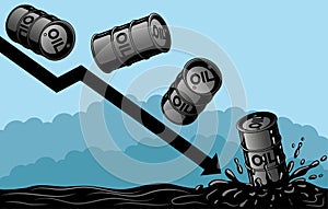 Oil barrels falling down a downward graph.