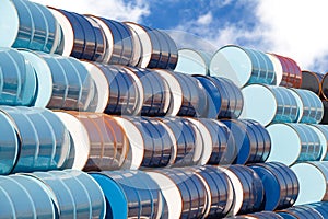 Oil barrels at oil refinery area photo