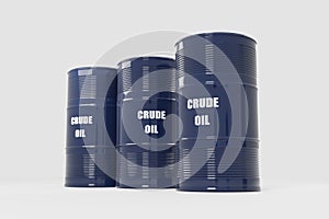 Oil barrels with sign Crude Oil against isolated background, 3d rendering