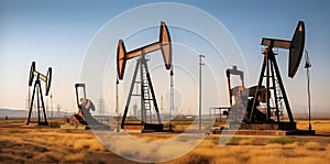 Oil beam pump or Oil pumps, Various energy sources - natural gas plant, wind power, Generative AI