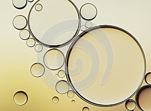 Oil Bubbles Isolated on White Background, Closeup Collagen Emulsion in Water. Illustration. Gold Serum Droplets.