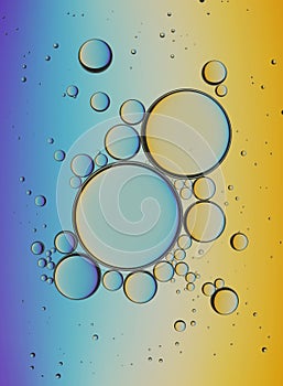 Oil Bubbles Isolated on White Background, Closeup Collagen Emulsion in Water. Illustration. Gold Serum Droplets.