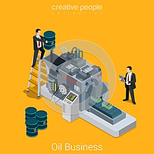 Oil business process flat 3d isometric industry conveyor vector