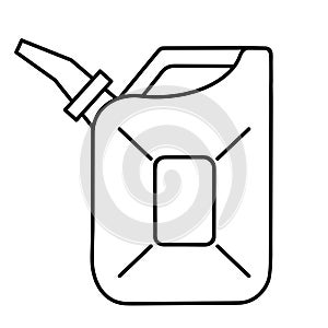 Oil canister icon. Outline fuel tank. Vector vessel isolated on white background. Line art, hand drawn black doodle