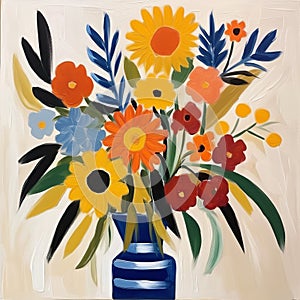 Flowers Iv: Blue Vase In The Style Of Tarsila Do Amaral