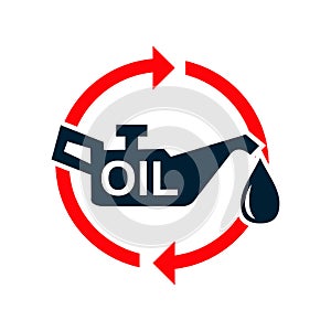 Oil change icon logo . silhouette of oil canister bottle gear and circle arrow