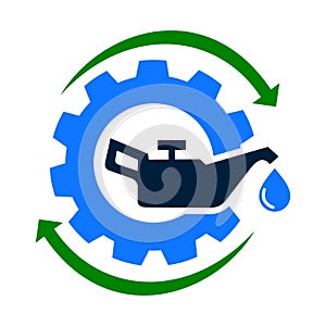 Oil change icon logo vector. silhouette of oil canister bottle gear