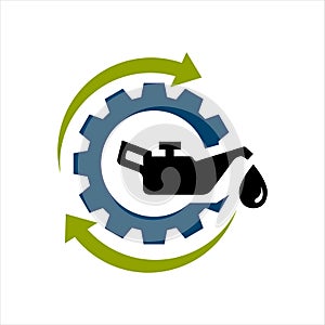 oil change icon logo vector. silhouette of oil canister bottle gear and circle arrow .symbol for automotive machine engine