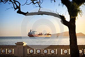 Oil-Chemical tanker leaving the port of Santos