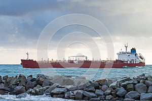 Oil chemical tanker ship arrives in port