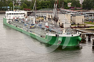 Oil Chemical tanker ship loading in port