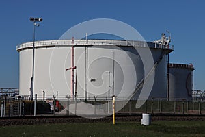 Oil and chemical tanks at the terminal of Koole in the Botlek Harbor of Rotterdam