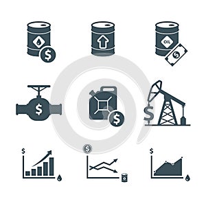 Oil commodity price icons set photo