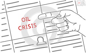 OIL CRISIS. Shortage resources. Message of global oil crisis on paper. Editable hand drawn contour. Sketch in minimalist