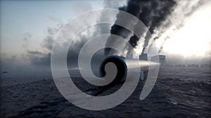 Oil dirty pipe and ecology pollution. Factory dark smoke. Ecological problem concept. 3d rendering.