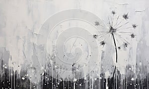 Oil Drawing Dandelion, Black and White Textured Dandelions Picture, Stylish Painting on Canvas