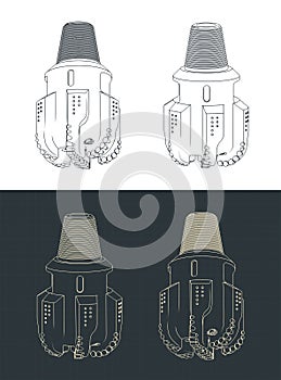 Oil drill bit isometric blueprints illustrations