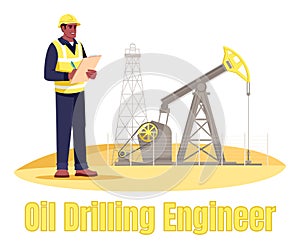 Oil drilling engineer semi flat RGB color vector illustration