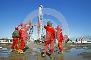 Oil drilling exploration, the oil workers are working