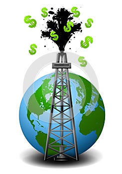 Oil Drilling Rig Earth With Money