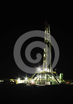 Oil Drilling Rig at Night