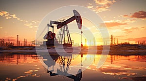 Oil drilling rigs in an oil field in the desert. Extracting oil from the ground. Oilfield services contractor. Oil drilling rig.