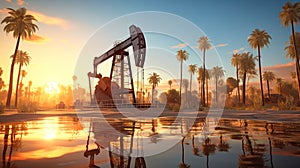 Oil drilling rigs in an oil field in the desert. Extracting oil from the ground. Oilfield services contractor. Oil drilling rig.