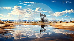 Oil drilling rigs in an oil field in the desert. Extracting oil from the ground. Oilfield services contractor. Oil drilling rig.