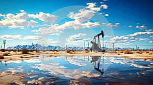 Oil drilling rigs in an oil field in the desert. Extracting oil from the ground. Oilfield services contractor. Oil drilling rig.