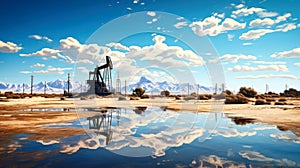 Oil drilling rigs in an oil field in the desert. Extracting oil from the ground. Oilfield services contractor. Oil drilling rig.