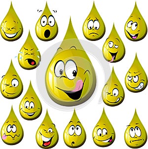 Oil drop cartoon with many expression