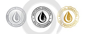 Oil drop icon for natural essential fragrance, vector cosmetic and beauty skincare quality sticker. Essential oil enriched and