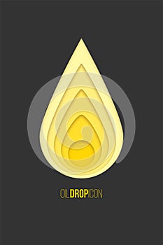 Oil drop icon. Vector yellow paper drop isolated on dark gray background.