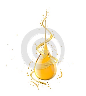 Oil drop isolated on white background, golden yellow liquid or Engine Lubricant oil 3d illustration photo