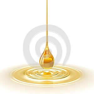 Oil drop with ripple, golden yellow liquid or Engine Lubricant oil 3d illustration