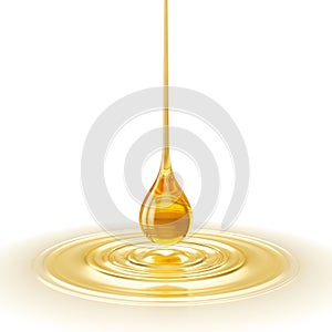 Oil drop with ripple, golden yellow liquid or Engine Lubricant oil 3d illustration photo