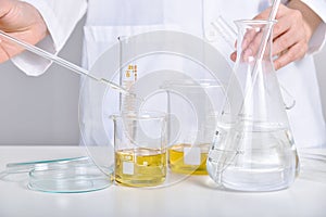 Oil dropping, Chemical reagent mixing, Laboratory and science experiments, Formulating the chemical for medical research