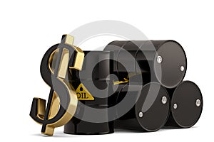 Oil drum and dollar sign  isolated on white background. 3D illustration