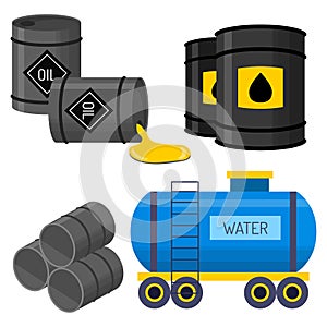 Oil drums container fuel cask storage rows steel barrels capacity tanks natural metal old bowels chemical vessel vector