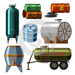 Oil drums container fuel cask storage rows steel barrels capacity tanks natural metal old bowels chemical vessel vector