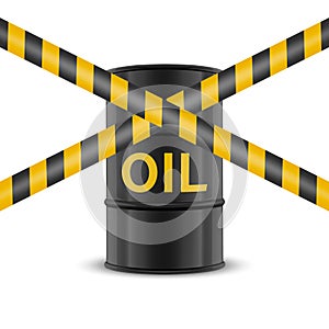 Oil Embargo. Vector 3d Realistic Metal Enamel Oil Barrel Isolated on White. Crude Oil Embargo Concept Background