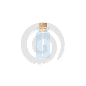 Oil empty phial with cork, tranparent icy-white vial, scent bottle, medicine bottle, jar. For drugs, pills