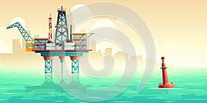 Oil extraction platform in sea cartoon vector