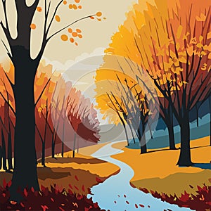 Oil Fall Scene with Creek