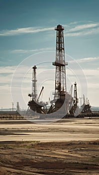 Oil field for extracting fossil fuels from the ground. Oil drilling rigs in the desert photo