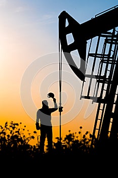 Oil field, the oil workers are working