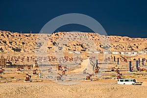 Oil field on yardang landforms photo