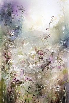 Oil fine art, romantic flowers in soft pastel colours, evoking a sense of tranquility and natural floral beauty