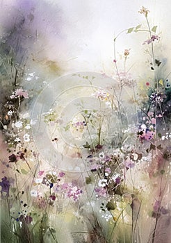 Oil fine art, romantic flowers in soft pastel colours, evoking a sense of tranquility and natural floral beauty