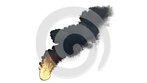 Oil Fireball Burning with heavy Smoke, Seamless Loop, white background